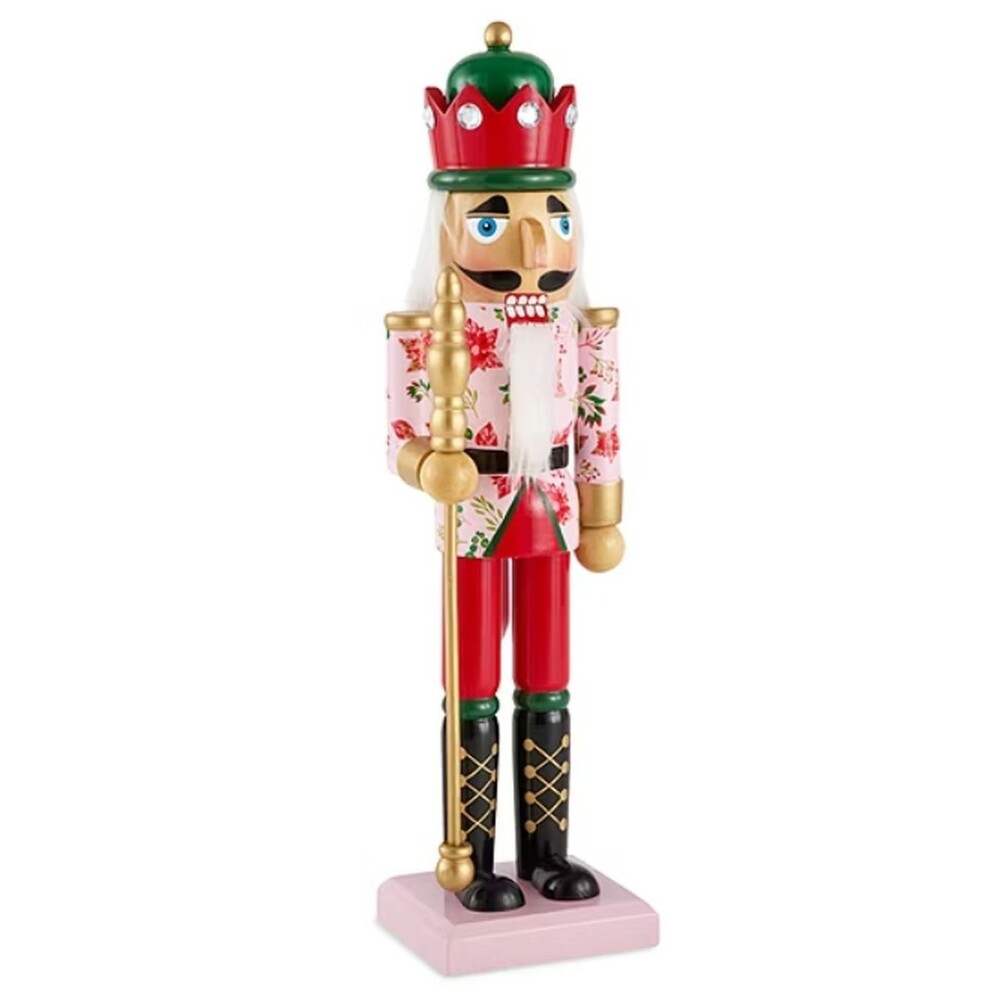 Wooden Christmas Nutcracker,14", FLORAL JACKET WHITE SOLDIER/KING W/STAFF 182,NP